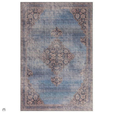 Washable Kaya Dana KY08 Traditional Persian Vintage Distressed Floral Durable Chenille Polyester Flatweave Blue/Brown/Pink/Red Rust/Multicolour Rug-Asiatic Carpets-Rug Love - The Most Loved Rug Store